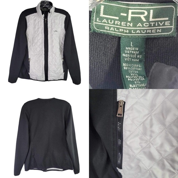 LRL Ralph Lauren Jacket Black White Puff Active Coat Womens Size Large Full Zip - Picture 1 of 9
